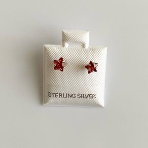 925 Sterling Silver Red Star Earring Studs